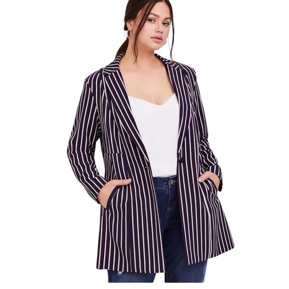 Torrid Black and Light Pink Striped Blazer EUC size 3 - Picture 1 of 6